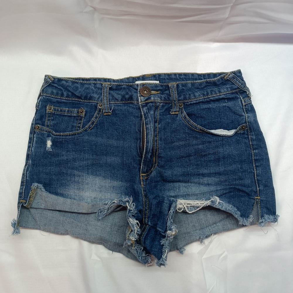 Bongo‎ Womens 5 Medium Wash Distressed Denim Cut Off Shorts Raw Hem Blue Y2K 90s